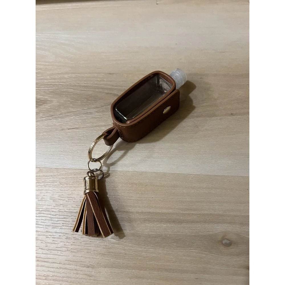 Hand‎ Sanitizer Keychain Travelsize Bottle Refillable Brown Faux Leather